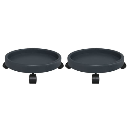 vidaXL Plant Trolleys with Wheels 2 pcs Grey Diameter 34 cm 35 kg