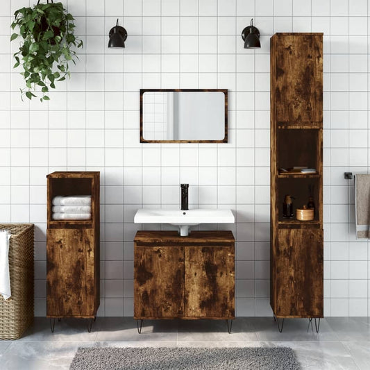 vidaXL 3 Piece Bathroom Cabinet Set Smoked Oak Engineered Wood
