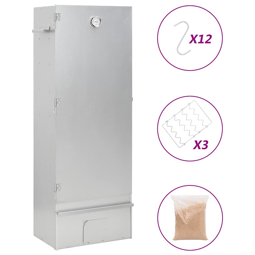 vidaXL BBQ Oven Smoker with Wood Chips 44,5x29x110 cm Galvanised Steel