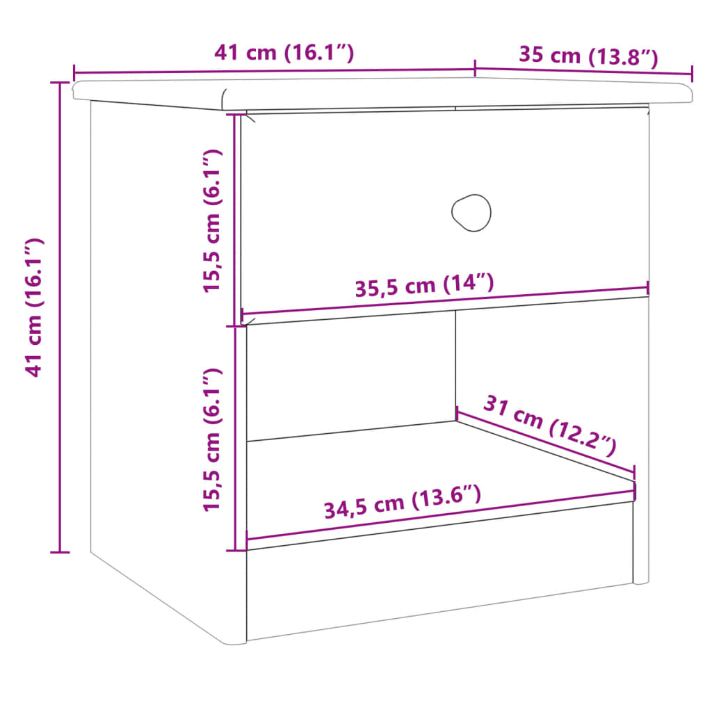 vidaXL Bedside Cabinet "ALTA" 41x35x41 cm Solid Wood Pine