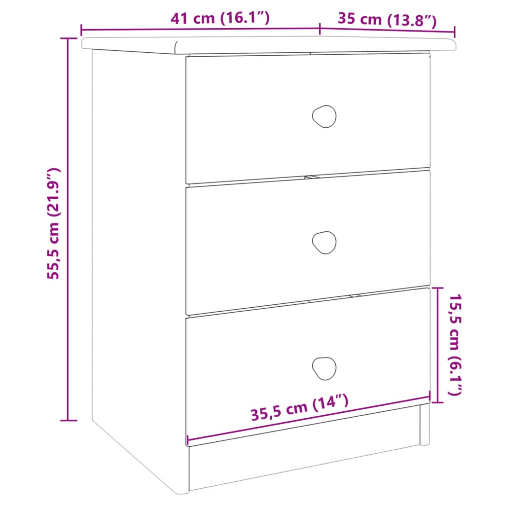vidaXL Bedside Cabinet ALTA White 41x35x55.5 cm Solid Wood Pine