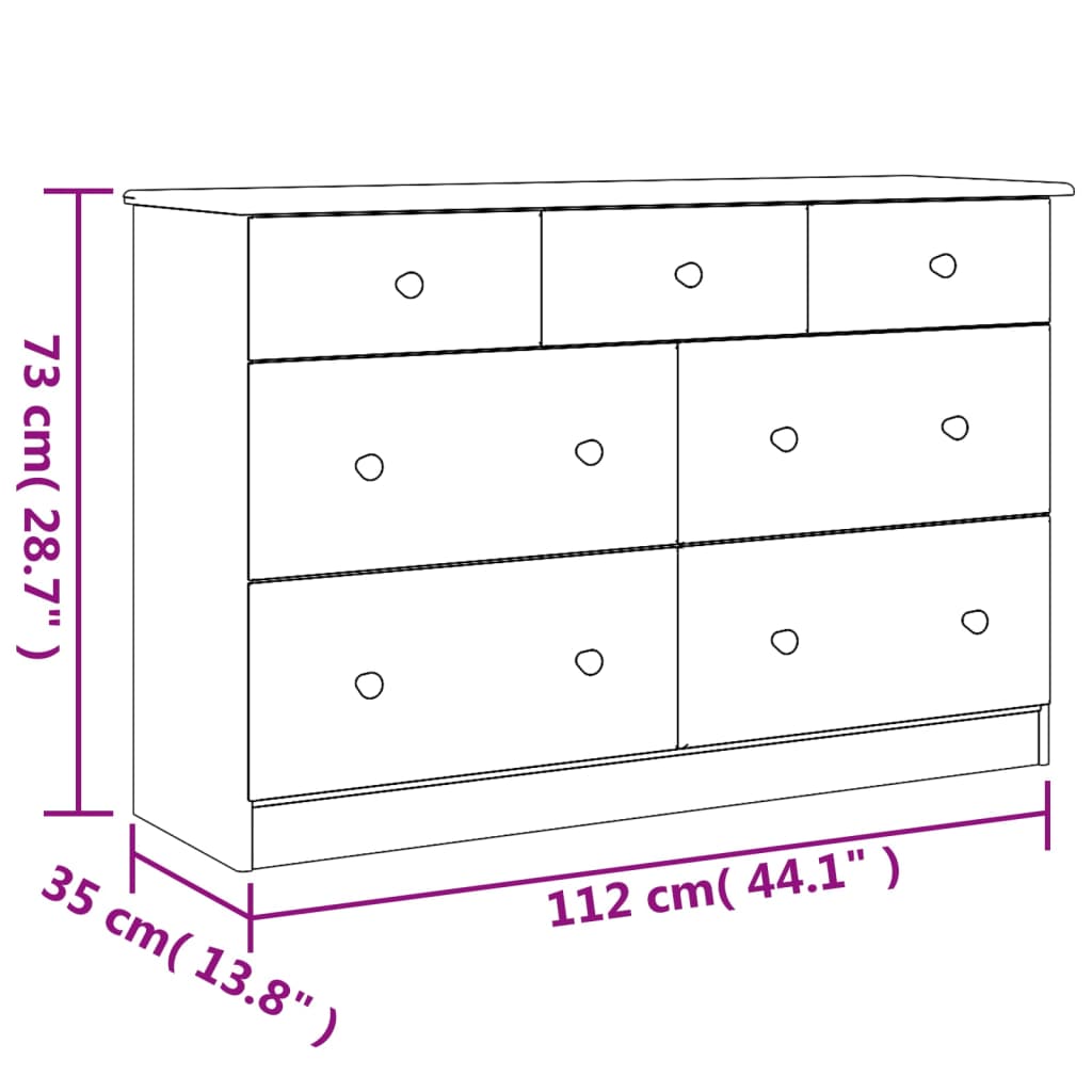 vidaXL Chest of Drawers ALTA White 112x35x73 cm Solid Wood Pine