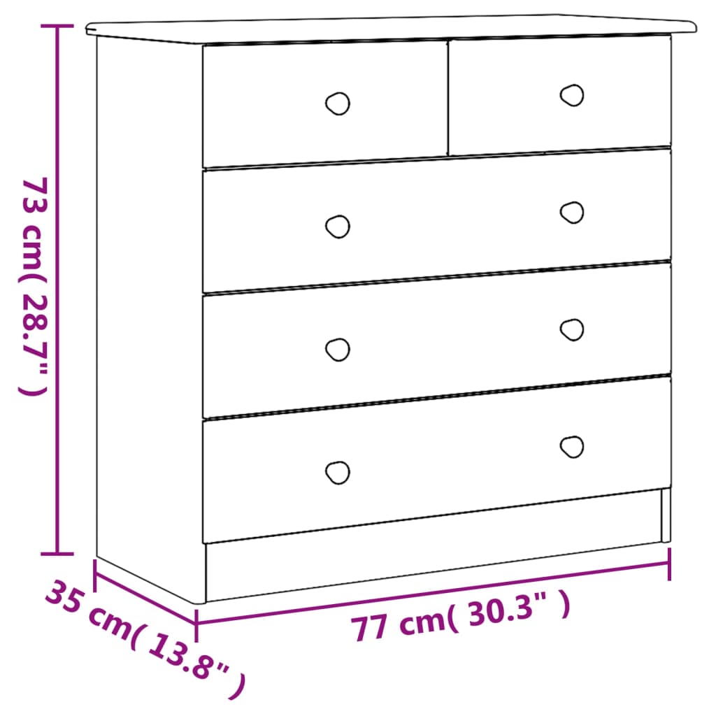 vidaXL Chest of Drawers ALTA White 77x35x73 cm Solid Wood Pine