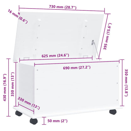 vidaXL Storage Chest with Wheels ALTA White 73x39.5x43 cm Solid Wood Pine