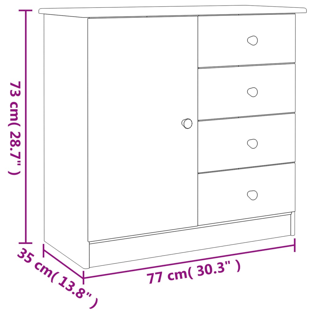 vidaXL Sideboard ALTA White 77x35x73 cm Solid Wood Pine