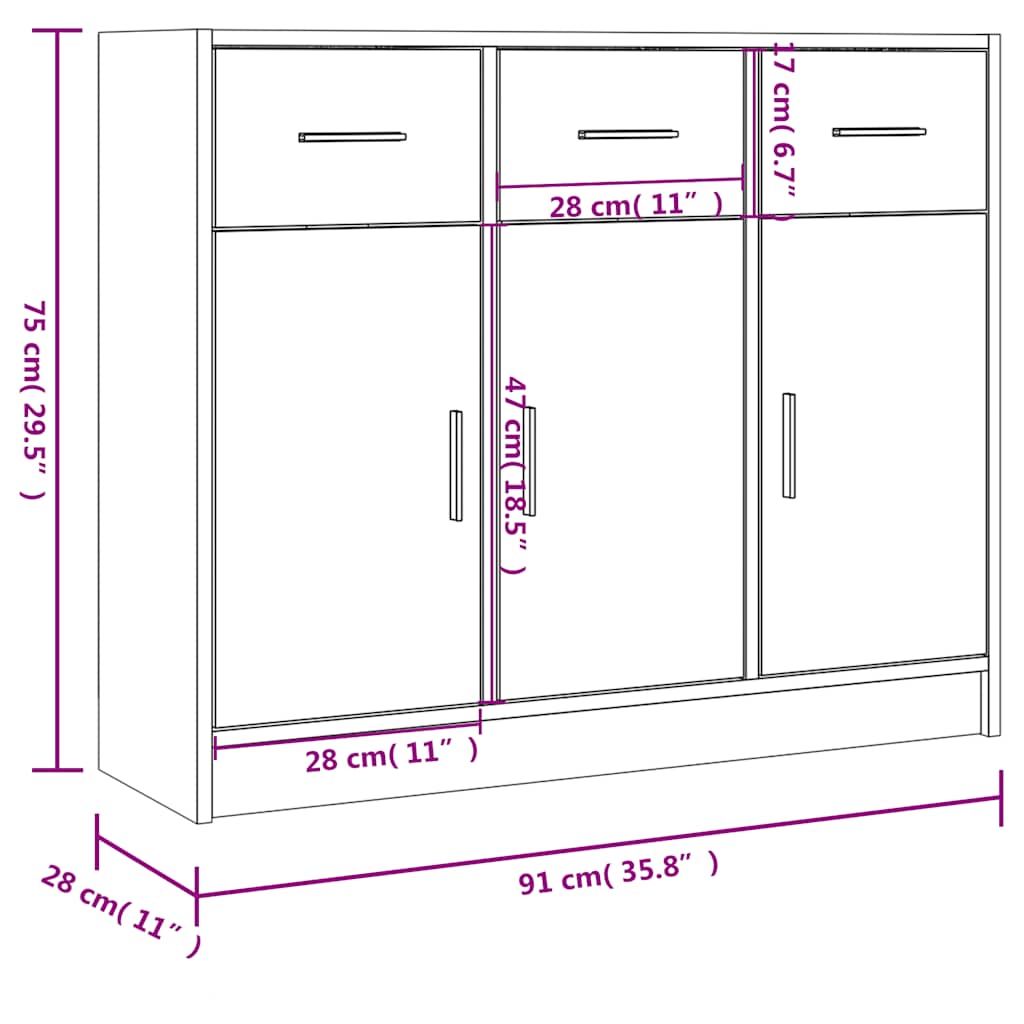 vidaXL Sideboard Grey Sonoma 91x28x75 cm Engineered Wood