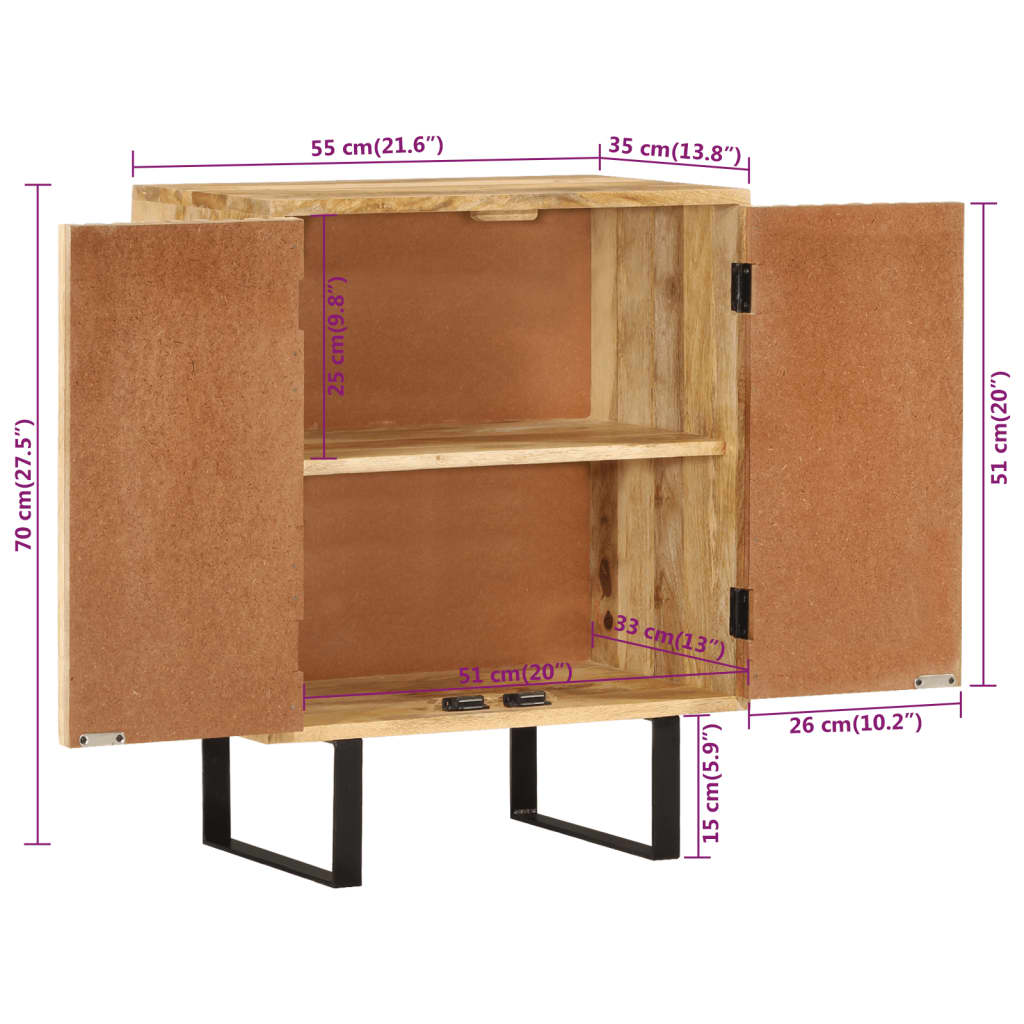 vidaXL Sideboard with 2 Doors 55x35x70 cm Solid Wood Mango