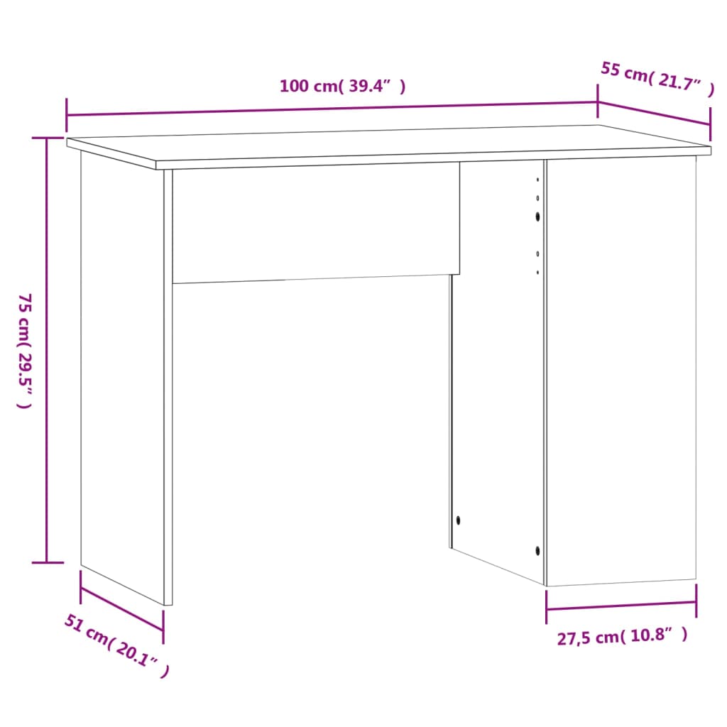 vidaXL Desk Brown Oak 100x55x75 cm Engineered Wood