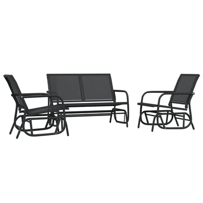 vidaXL 3 Piece Garden Glider Lounge Set Black Textilene and Steel