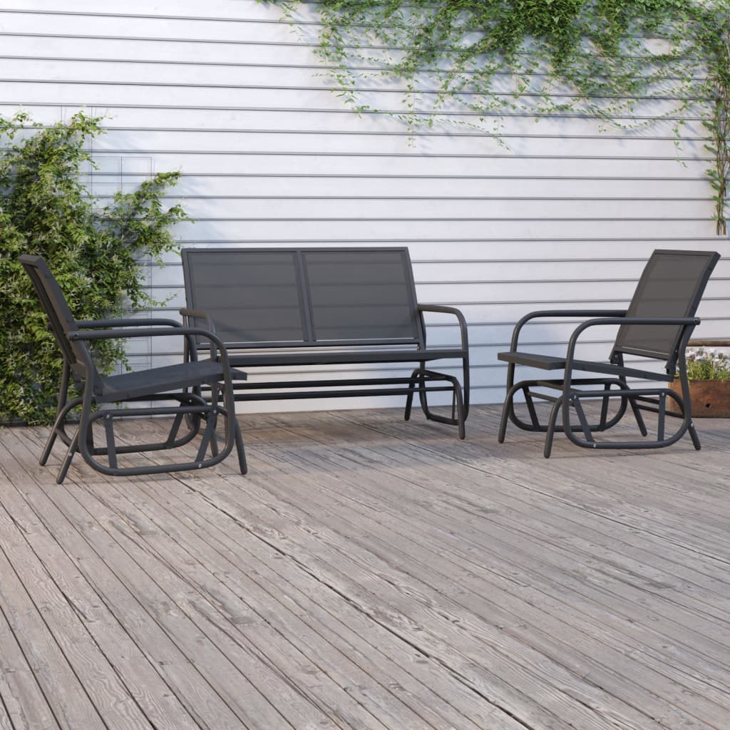 vidaXL 3 Piece Garden Glider Lounge Set Black Textilene and Steel