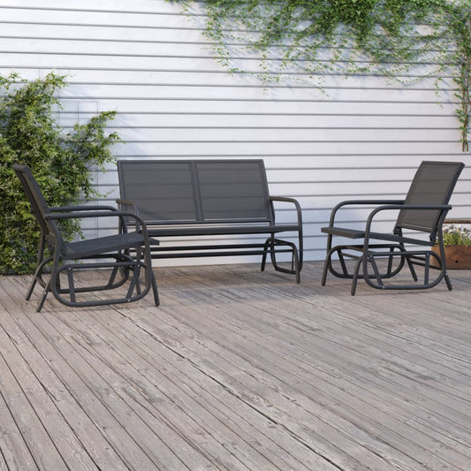 vidaXL 3 Piece Garden Glider Lounge Set Black Textilene and Steel