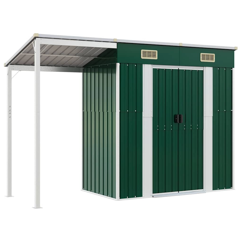 vidaXL Garden Shed with Extended Roof Green 277x107x181 cm Steel