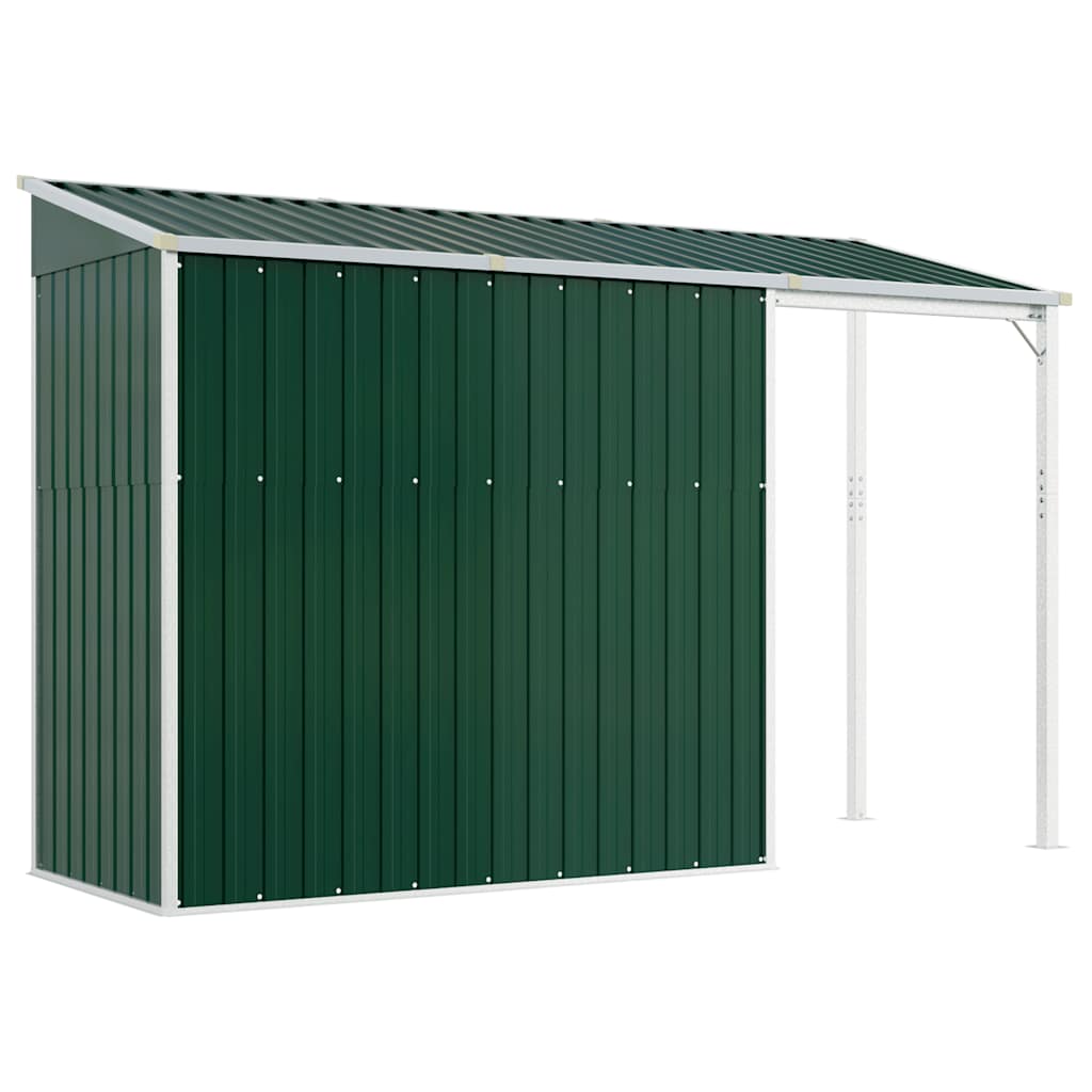 vidaXL Garden Shed with Extended Roof Green 277x107x181 cm Steel