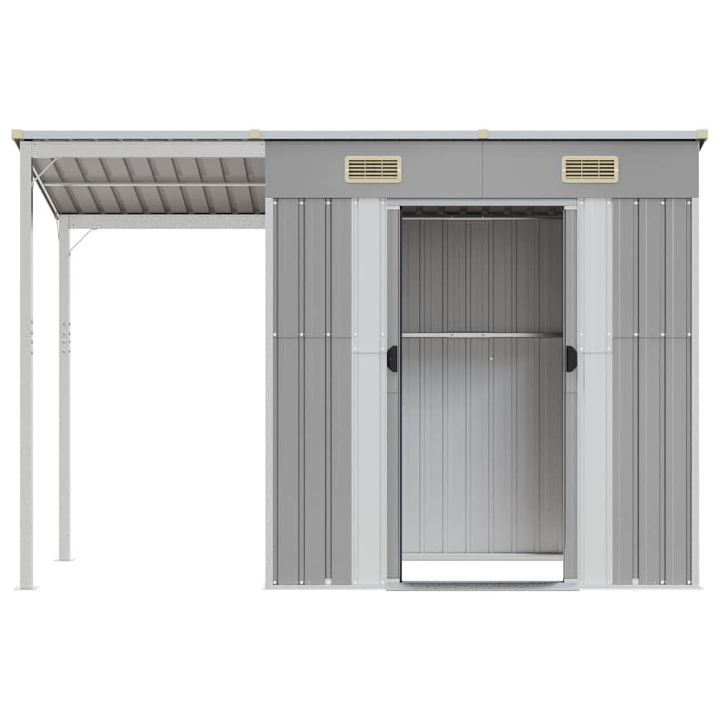 vidaXL Garden Shed with Extended Roof Light Grey 277x107x181 cm Steel