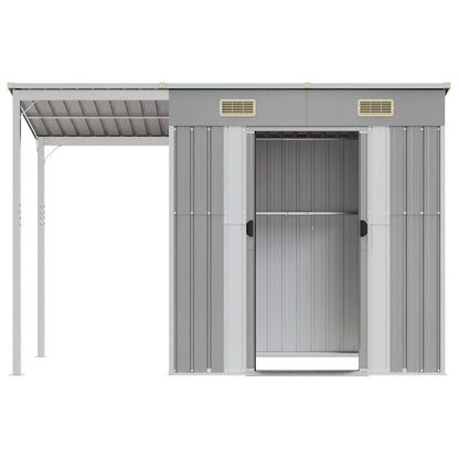 vidaXL Garden Shed with Extended Roof Light Grey 277x107x181 cm Steel