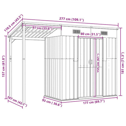 vidaXL Garden Shed with Extended Roof Light Grey 277x107x181 cm Steel