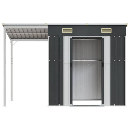 vidaXL Garden Shed with Extended Roof Anthracite 277x107x181 cm Steel