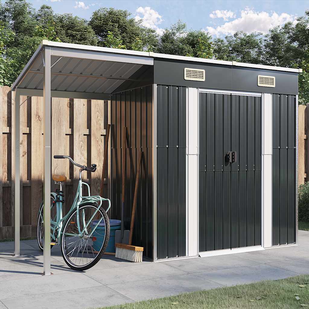vidaXL Garden Shed with Extended Roof Anthracite 277x107x181 cm Steel