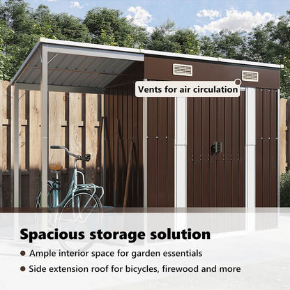 vidaXL Garden Shed with Extended Roof Brown 277x107x181 cm Steel