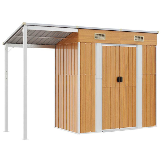 vidaXL Garden Shed with Extended Roof Light Brown 277x107x181cm Steel