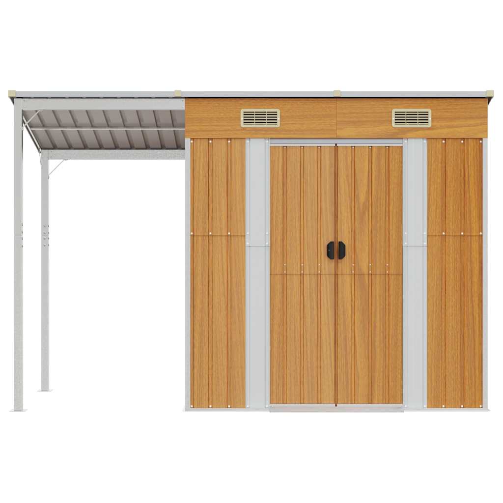 vidaXL Garden Shed with Extended Roof Light Brown 277x107x181cm Steel
