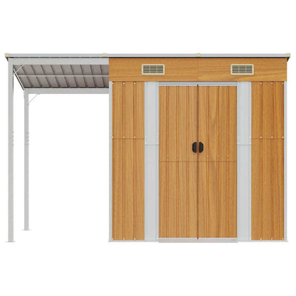 vidaXL Garden Shed with Extended Roof Light Brown 277x107x181cm Steel