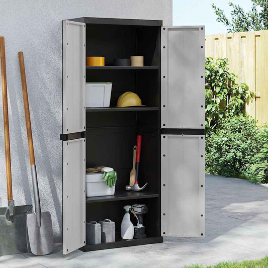 vidaXL Outdoor Storage Cabinet Grey and Black 65x37x165 cm PP