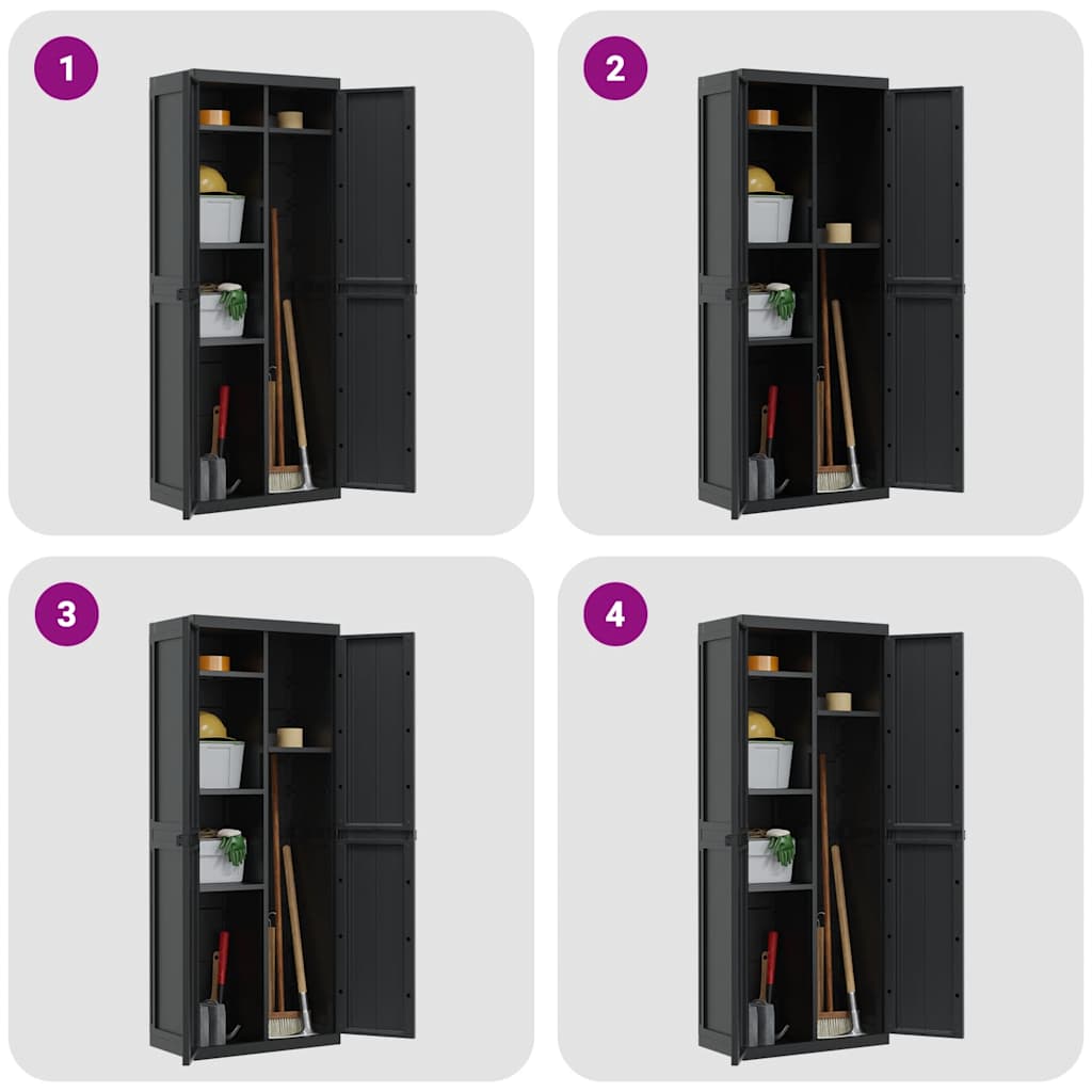 vidaXL Outdoor Storage Cabinet Black 65x37x165 cm PP