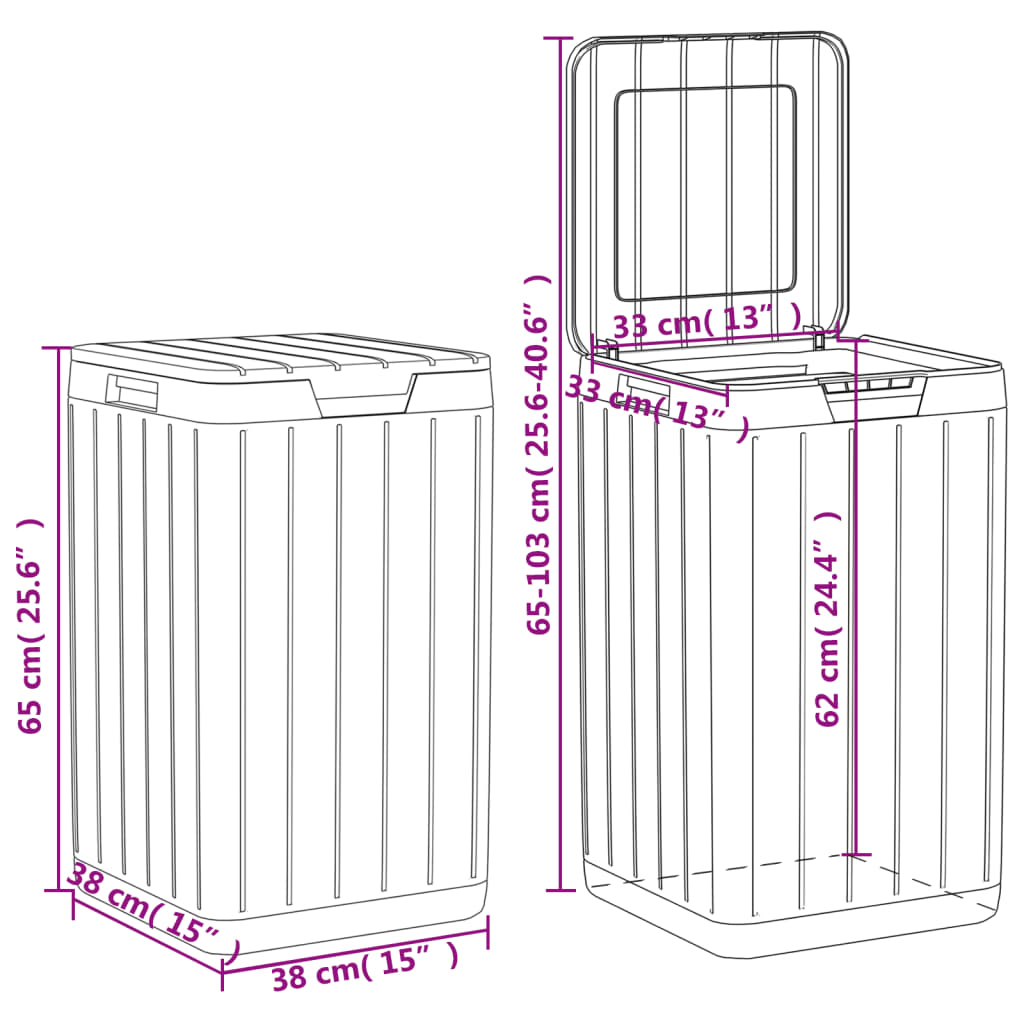 vidaXL Outdoor Garbage Bin Grey 38x38x65 cm PP