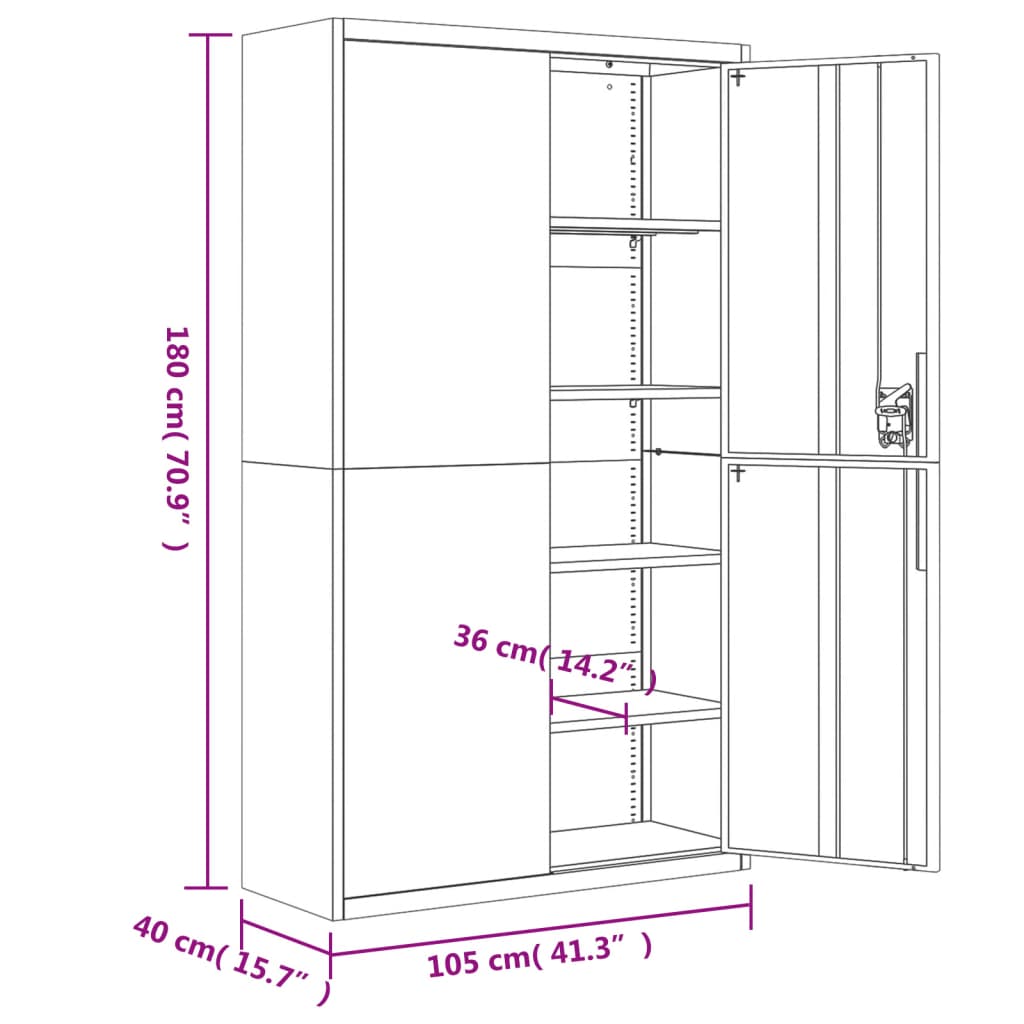 vidaXL File Cabinet Light Grey 105x40x180 cm Steel