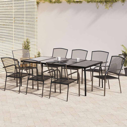 vidaXL Garden Dining Set | Anthracite | Steel | Large | Stackable