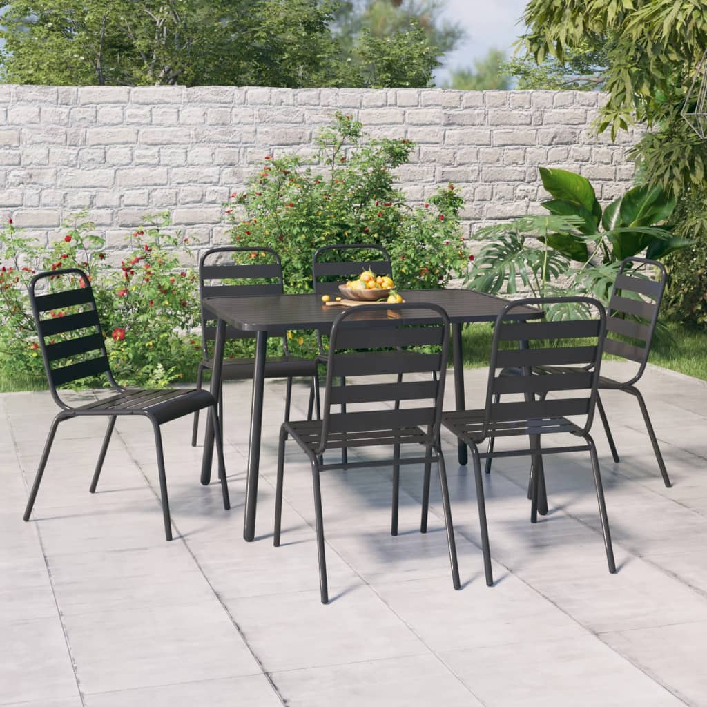vidaXL 7 Piece Garden Dining Set Anthracite Steel