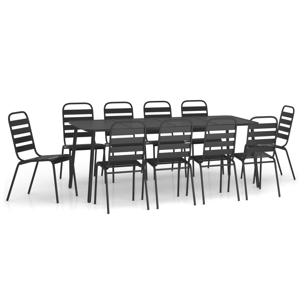 vidaXL Garden Dining Set | Anthracite | Powder-Coated Steel | Large | Stackable