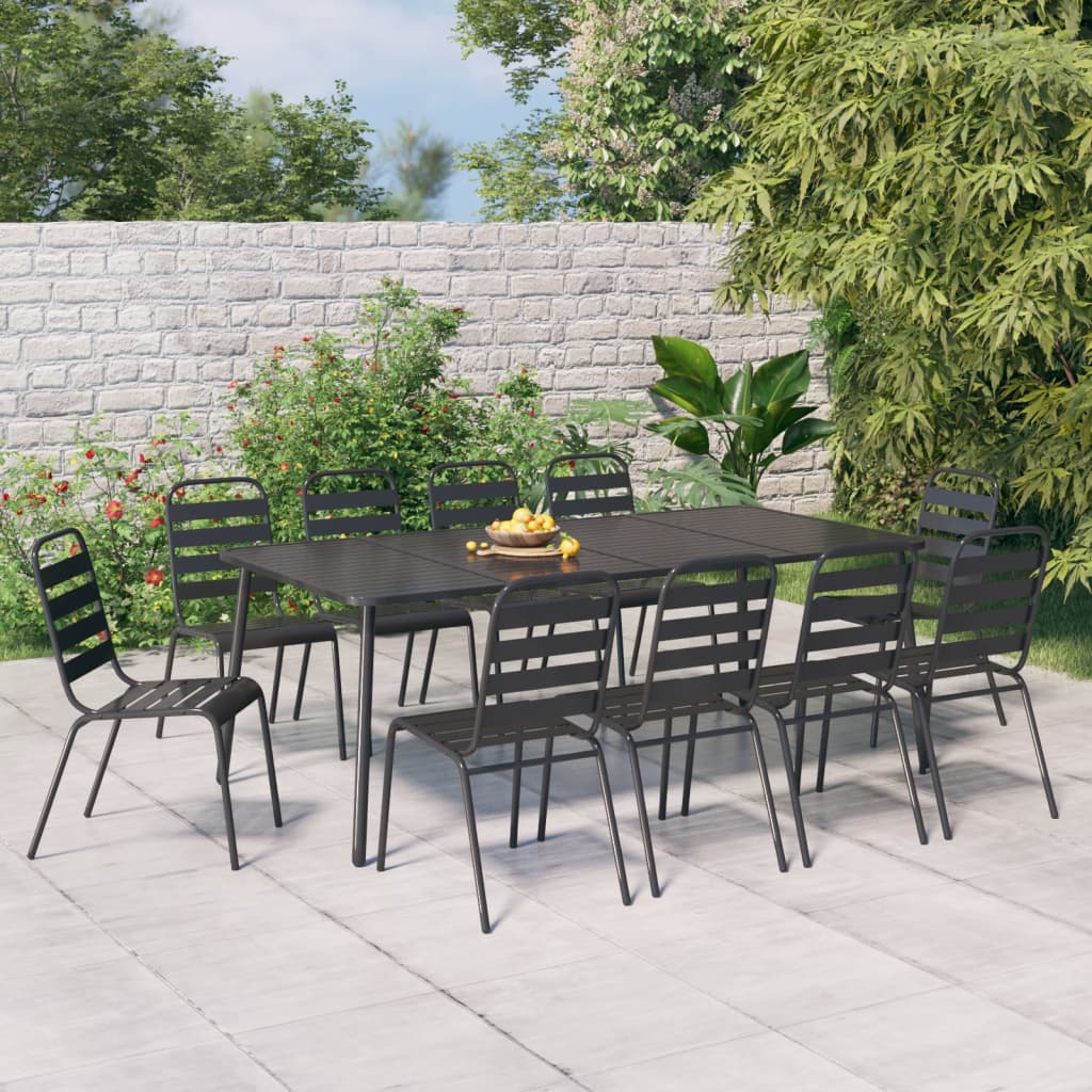 vidaXL Garden Dining Set | Anthracite | Powder-Coated Steel | Large | Stackable