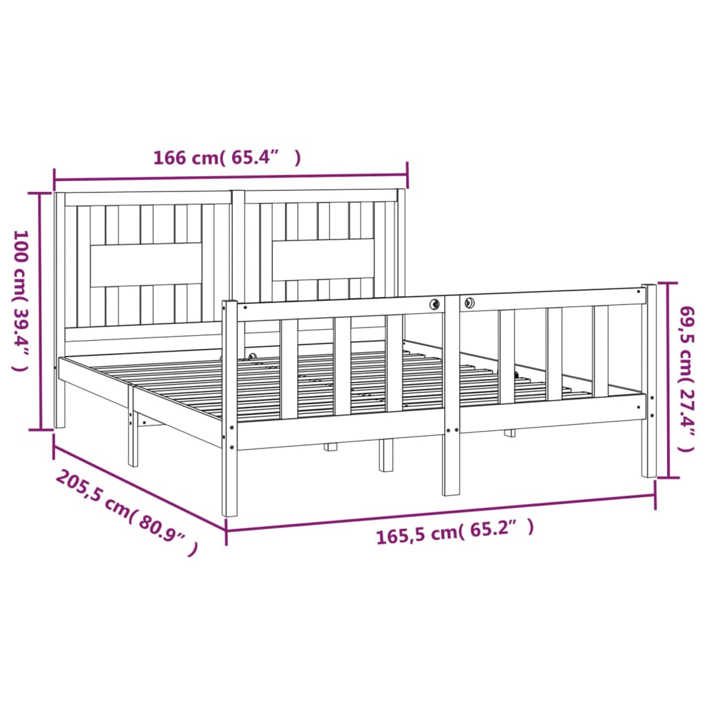 vidaXL Bed Frame without Mattress Solid Wood Pine 160x200 cm