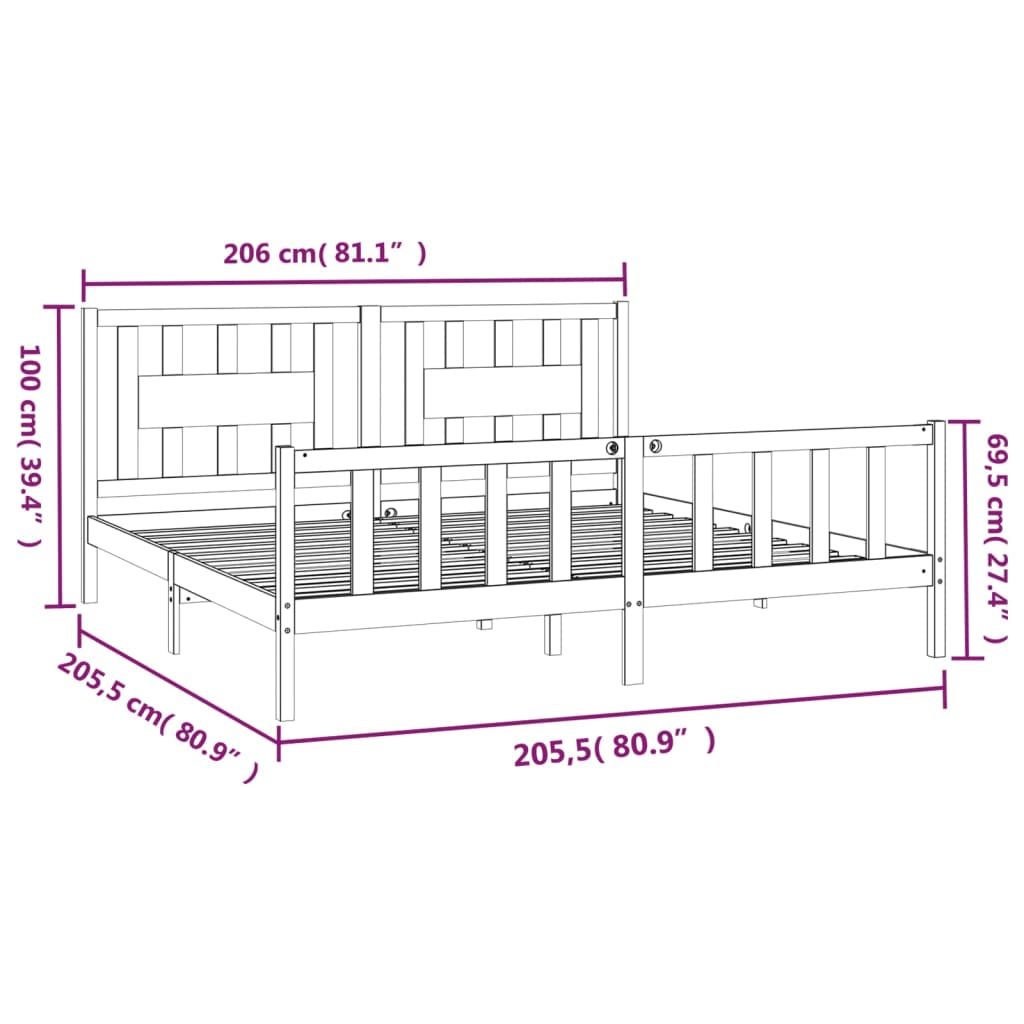 vidaXL Bed Frame without Mattress Black Solid Wood Pine 200x200 cm