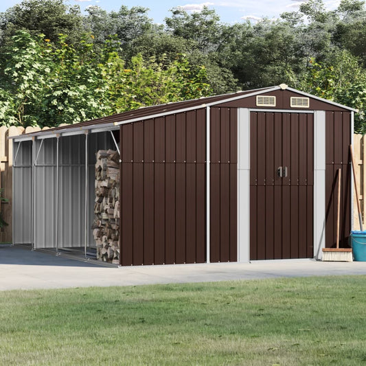 vidaXL Garden Shed Brown 277x365,5x179 cm Galvanised Steel