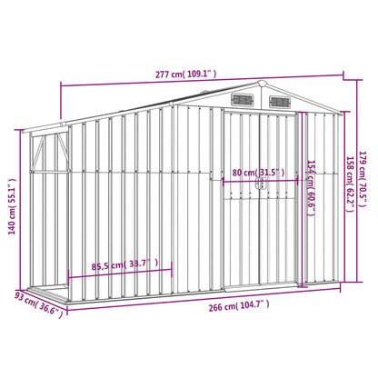 vidaXL Garden Shed Brown 277x93x179 cm Galvanised Steel