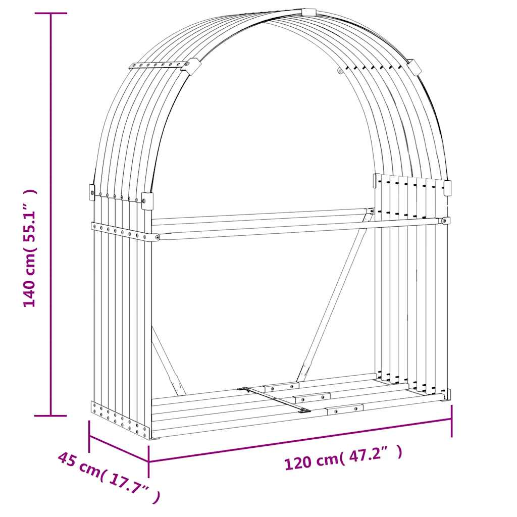 vidaXL Log Holder Green 120x45x140 cm Galvanised Steel