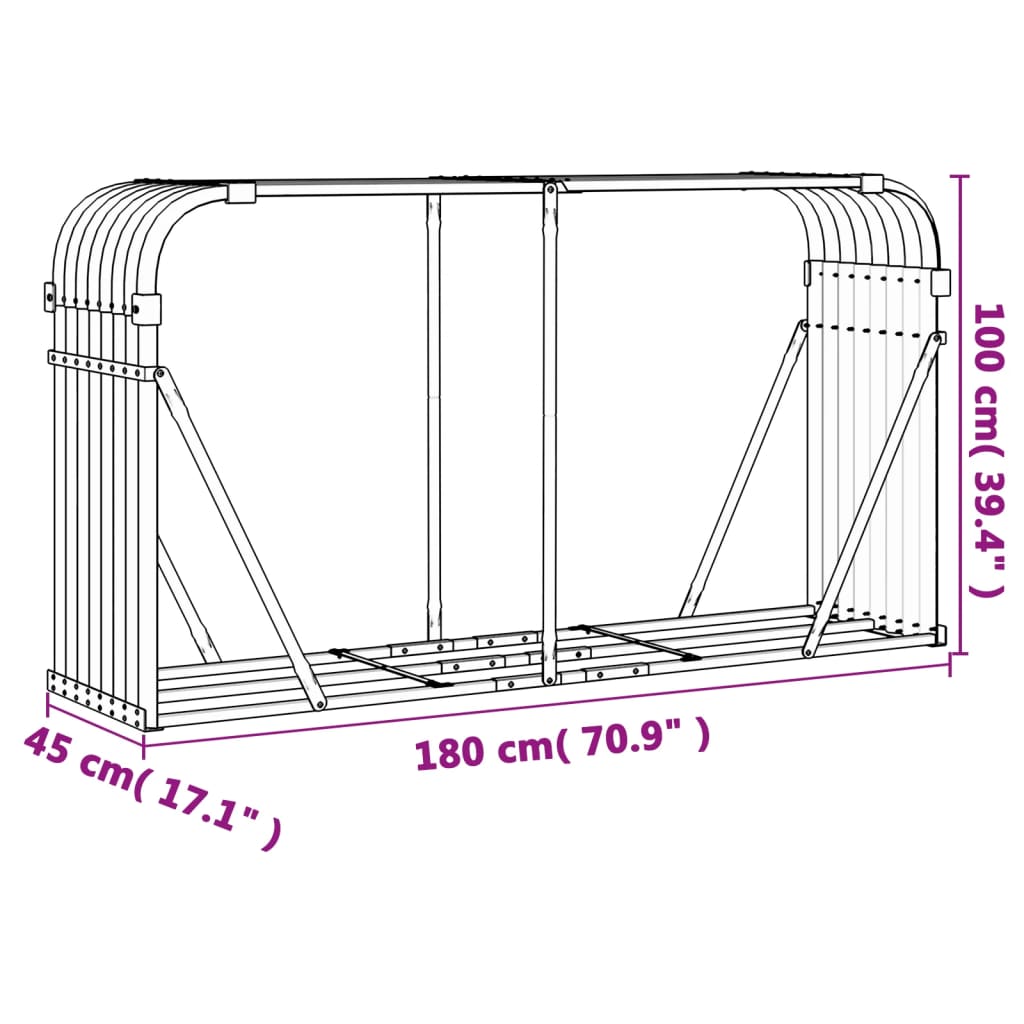 vidaXL Log Holder Green 180x45x100 cm Galvanised Steel
