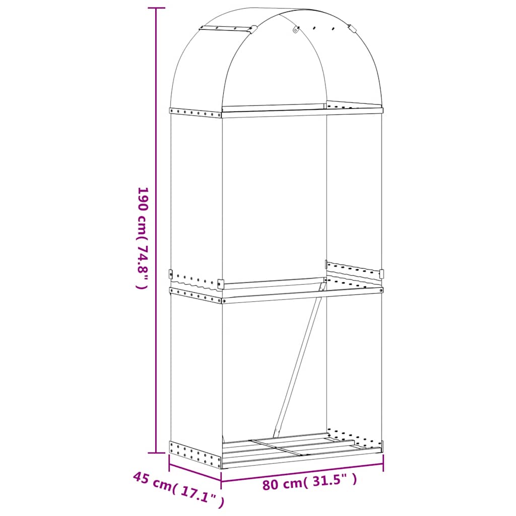 vidaXL Log Holder Light Grey 80x45x190 cm Galvanised Steel
