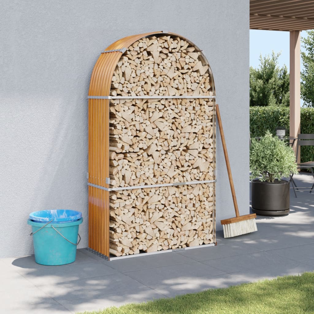 vidaXL Log Holder Wood Look 120x45x210 cm Galvanised Steel