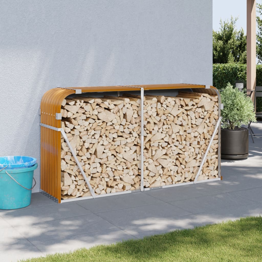 vidaXL Log Holder Wood Look 180x45x100 cm Galvanised Steel