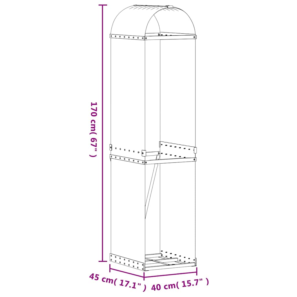 vidaXL Log Holder Silver 40x45x170 cm Galvanised Steel