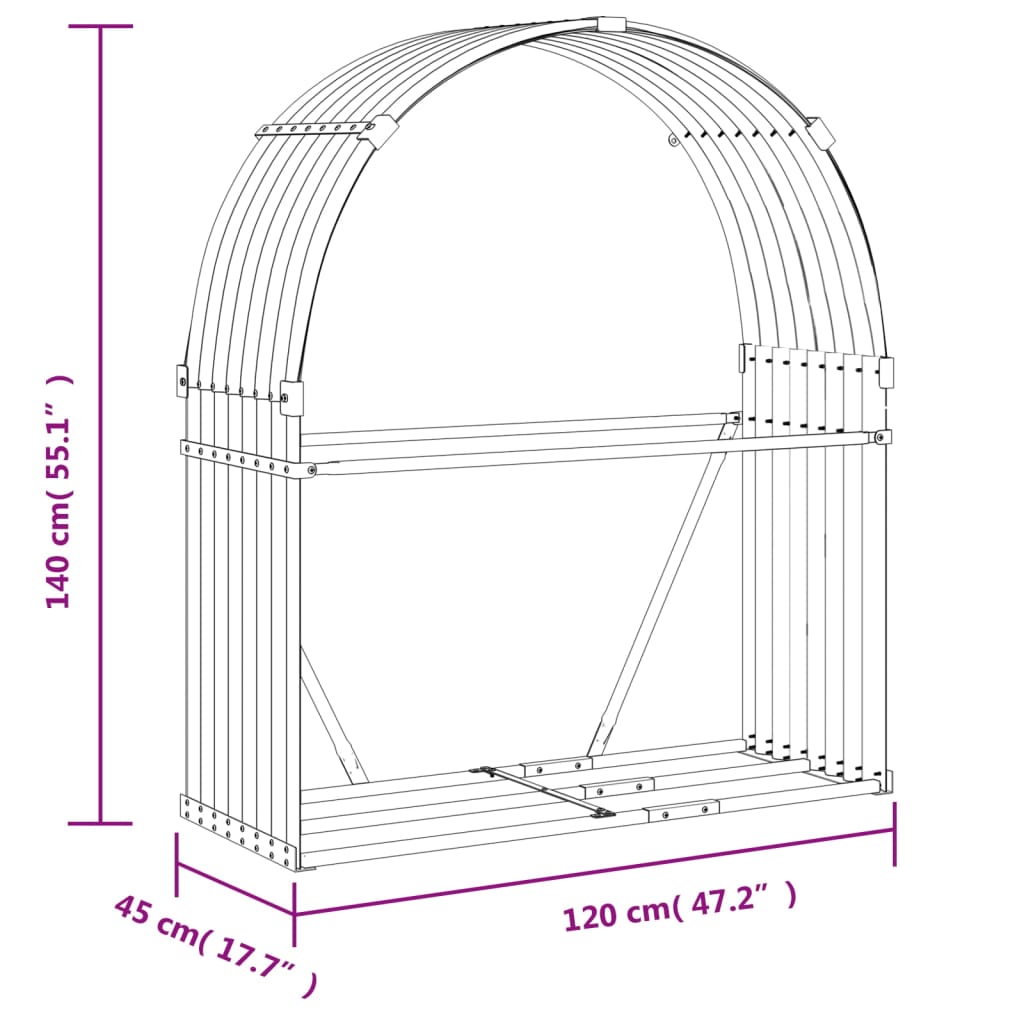 vidaXL Log Holder Silver 120x45x140 cm Galvanised Steel
