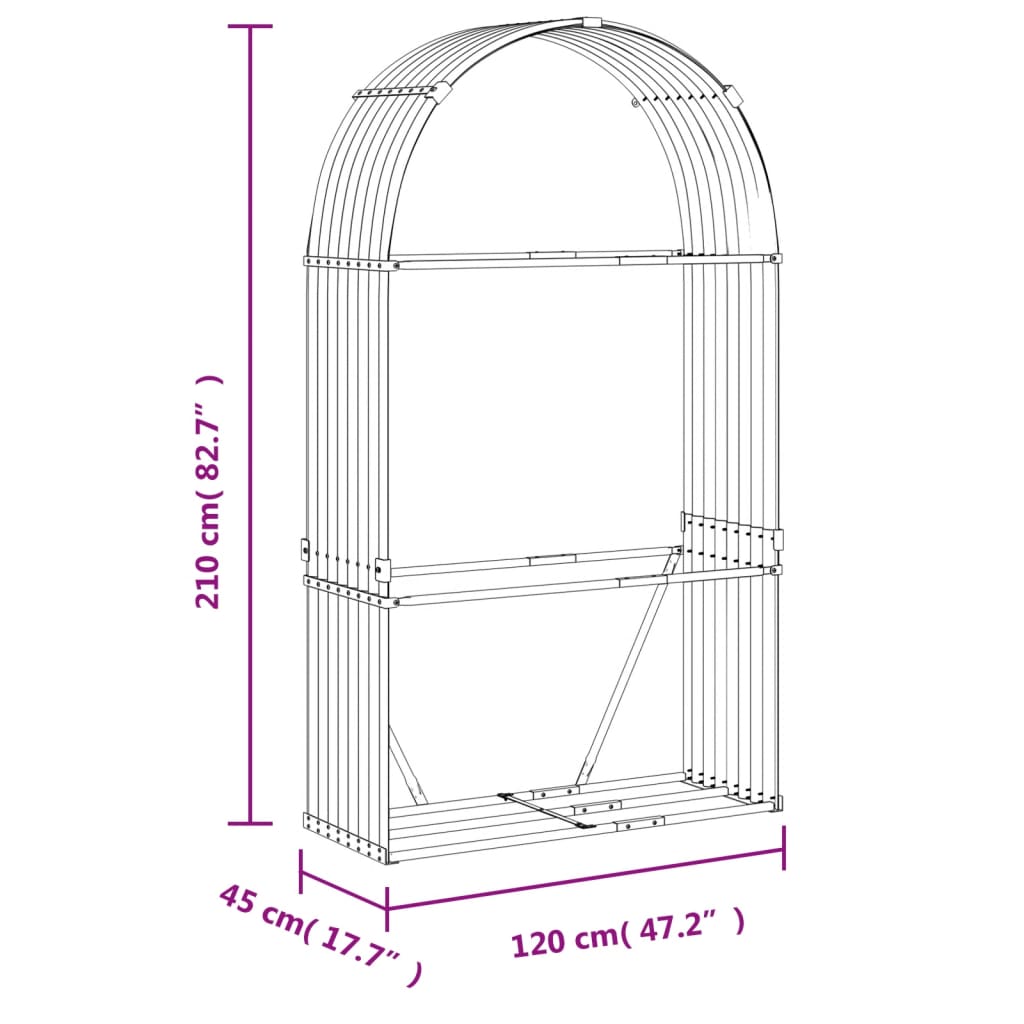 vidaXL Log Holder Silver 120x45x210 cm Galvanised Steel
