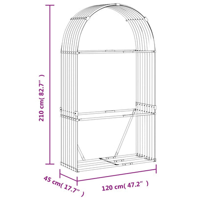 vidaXL Log Holder Silver 120x45x210 cm Galvanised Steel
