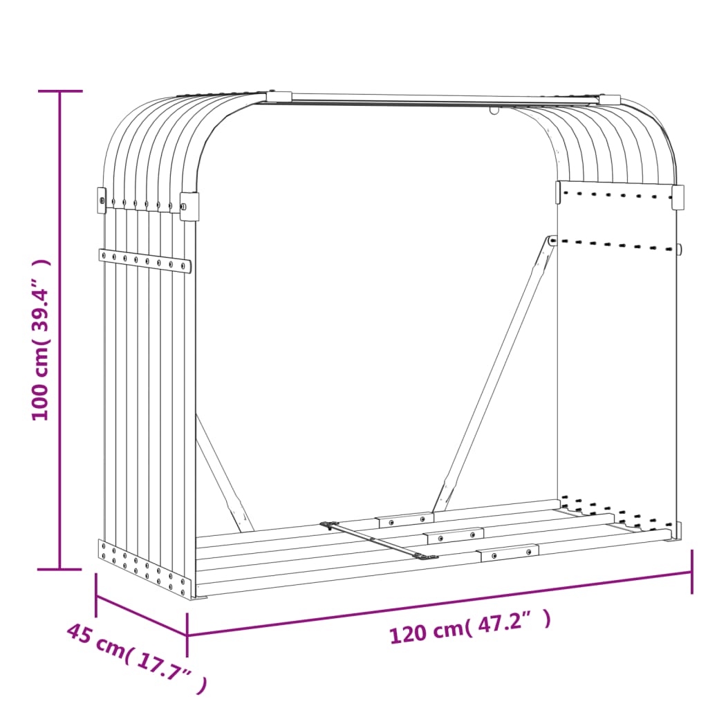 vidaXL Log Holder Silver 120x45x100 cm Galvanised Steel