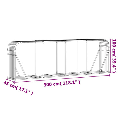 vidaXL Log Holder Silver 300x45x100 cm Galvanised Steel