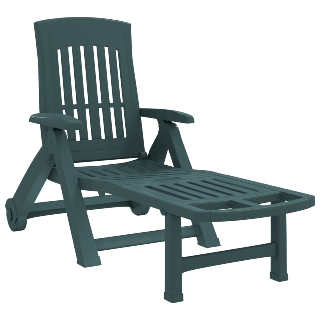 vidaXL Folding Sun Lounger with Wheels Green PP